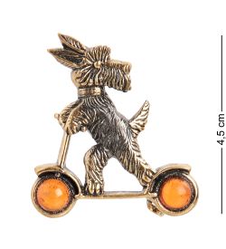 AM-1639 Брошь «Собака на самокате» (латунь, янтарь)