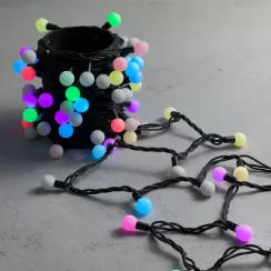 Светодиодная гирлянда шарики Fiesta, 10 м., 100 RGB LED ламп 23 мм, черный каучук, LTC (RGB BB100-2-2RGB)