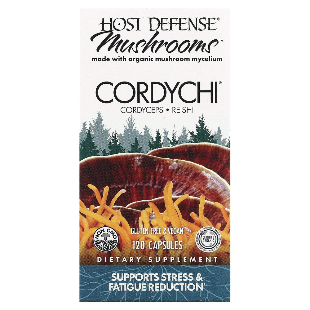 Host Defense, Host Defense Mushrooms, Cordychi, поддержка при стрессе и снижение усталости, 120 вегетарианских капсул