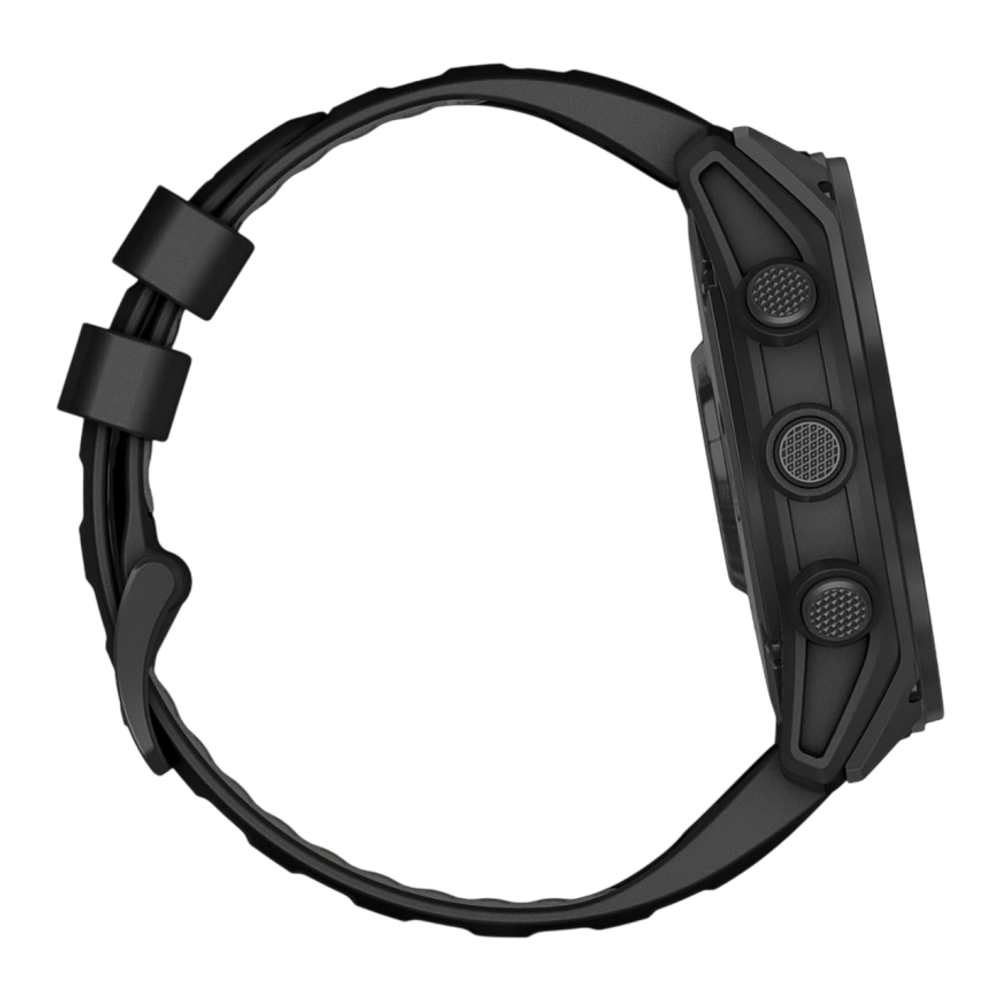 Спортивные часы Garmin tactix 8, 51 мм, AMOLED, чёрный нейлоновый ремешок, силиконовый ремешок цвета чёрный/«серая галька» Безель из титана, AMOLED-дисплей с сапфировым стеклом. Нейлоновый ремешок и силиконовый ремешок с классическими застёжками — на запя