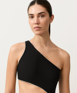 OYSHO Асимметричный купальник с окантовкой, черный