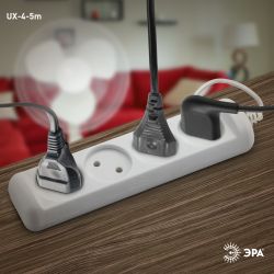 Удлинитель электрический ЭРА UX-4-5m без заземления 4 розетки 5м ШВВП 2x0,75мм2 6А белый