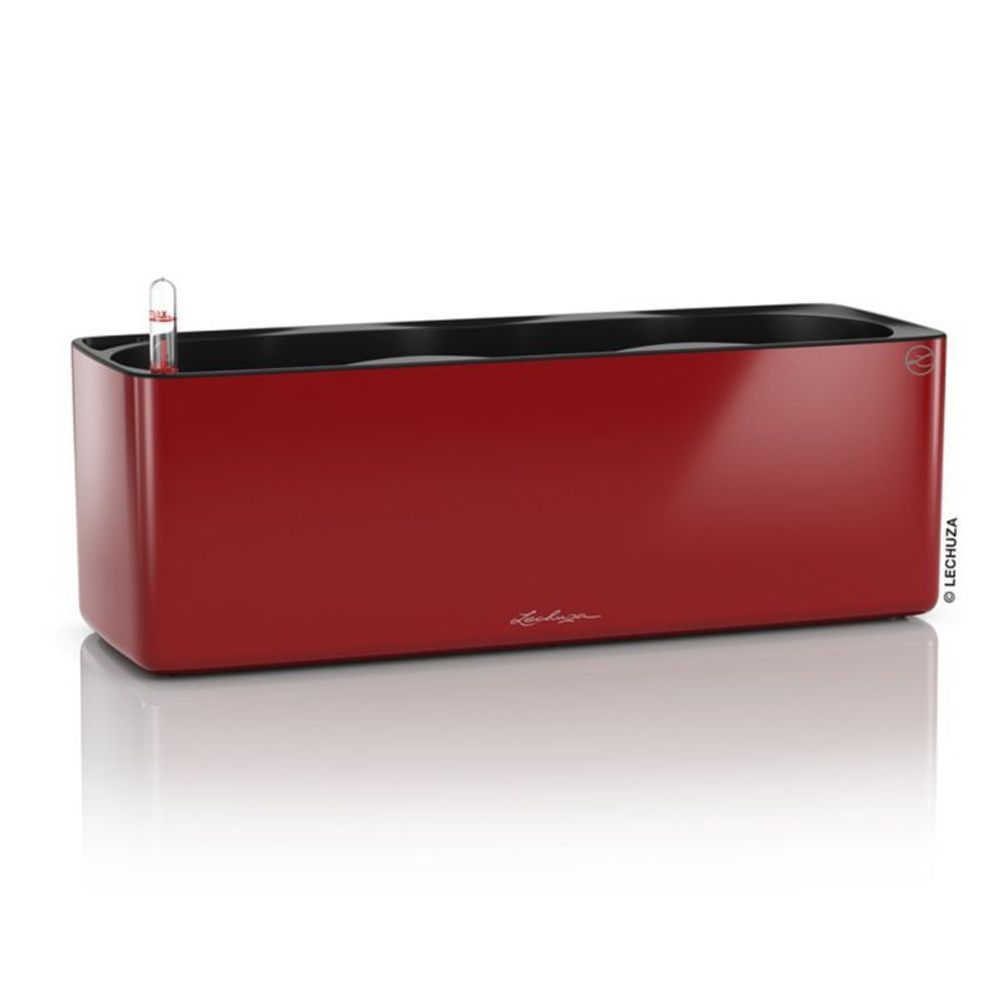 Кашпо Lechuza &quot;Cube Glossy Triple Complete scarlet red high gloss&quot; (пластик), 42x14xH14 см