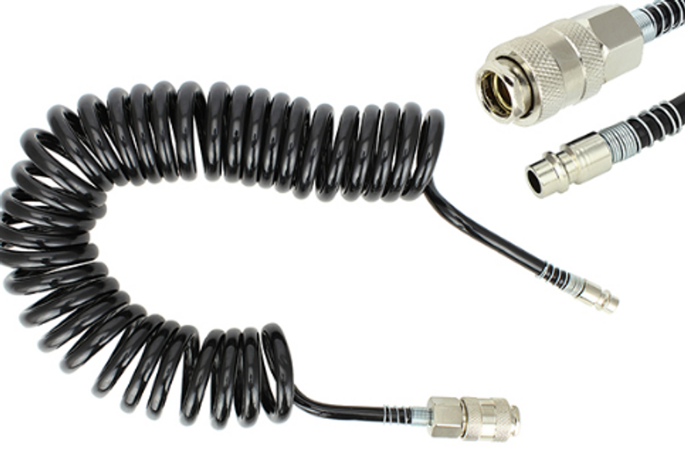 Шланг спиральный продува (PU)  5м, d-5,5-8мм с быстросъемом АТ-0033\АТ34533