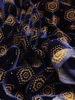 Бархат вискозный темно-синий с желтым орнаментом