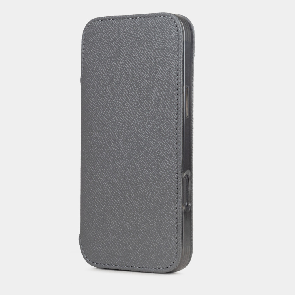 Чехол для iPhone 16 Pro Max из кожи сафьяно, серого цвета