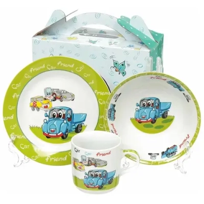 Набор посуды из керамики 3 предмета «Синий грузовик» (тарелка 17.5см, салатник 15см, кружка 230мл), Daniks, C425