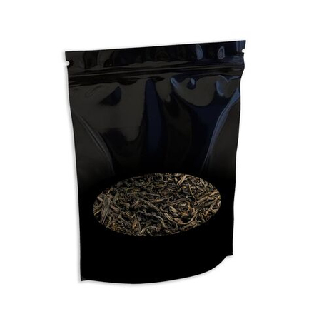 Пакет дой-пак с замком с овальным окном черный глянец 100 г чай