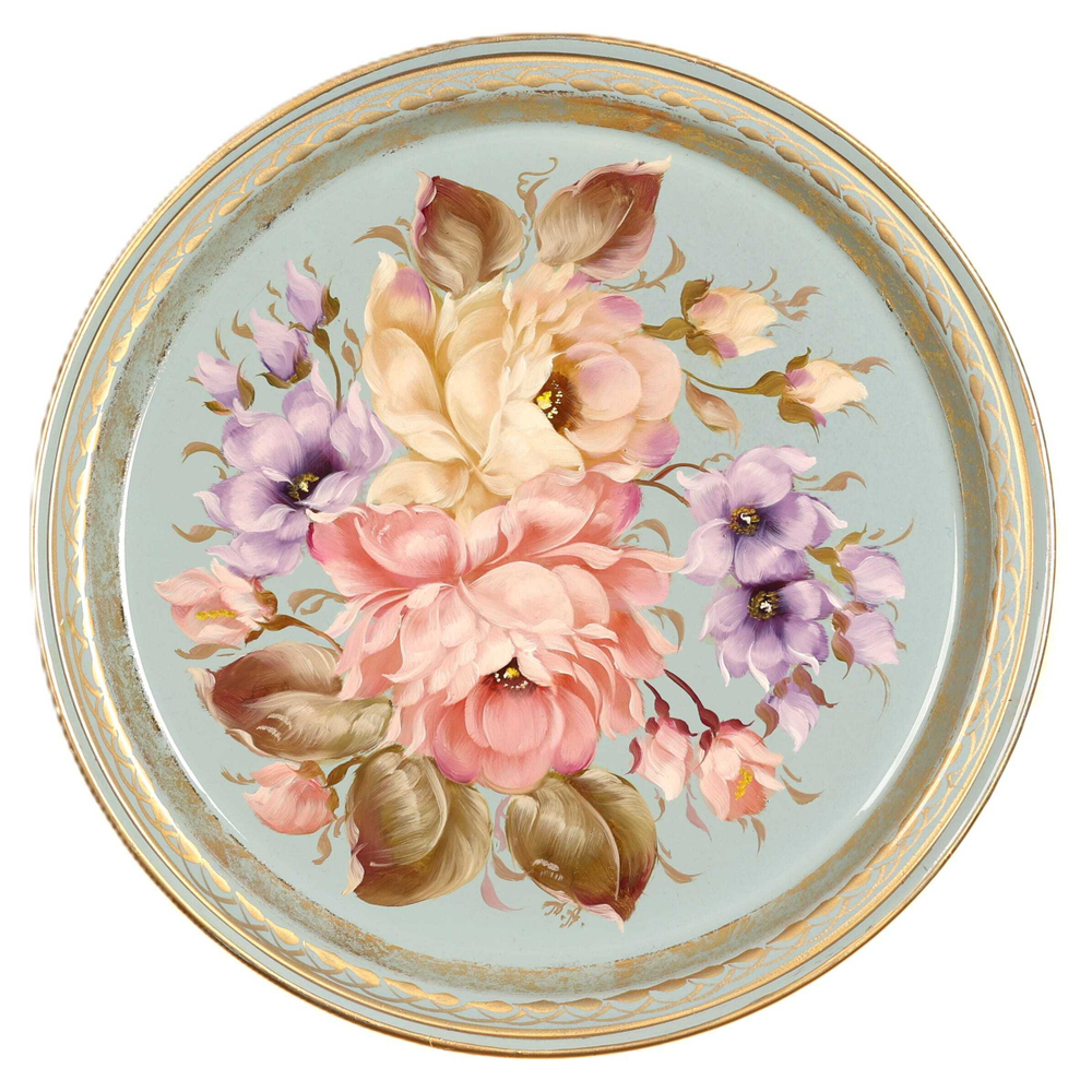 Жостовский поднос декоративный, размер 22 см (A5), металлический