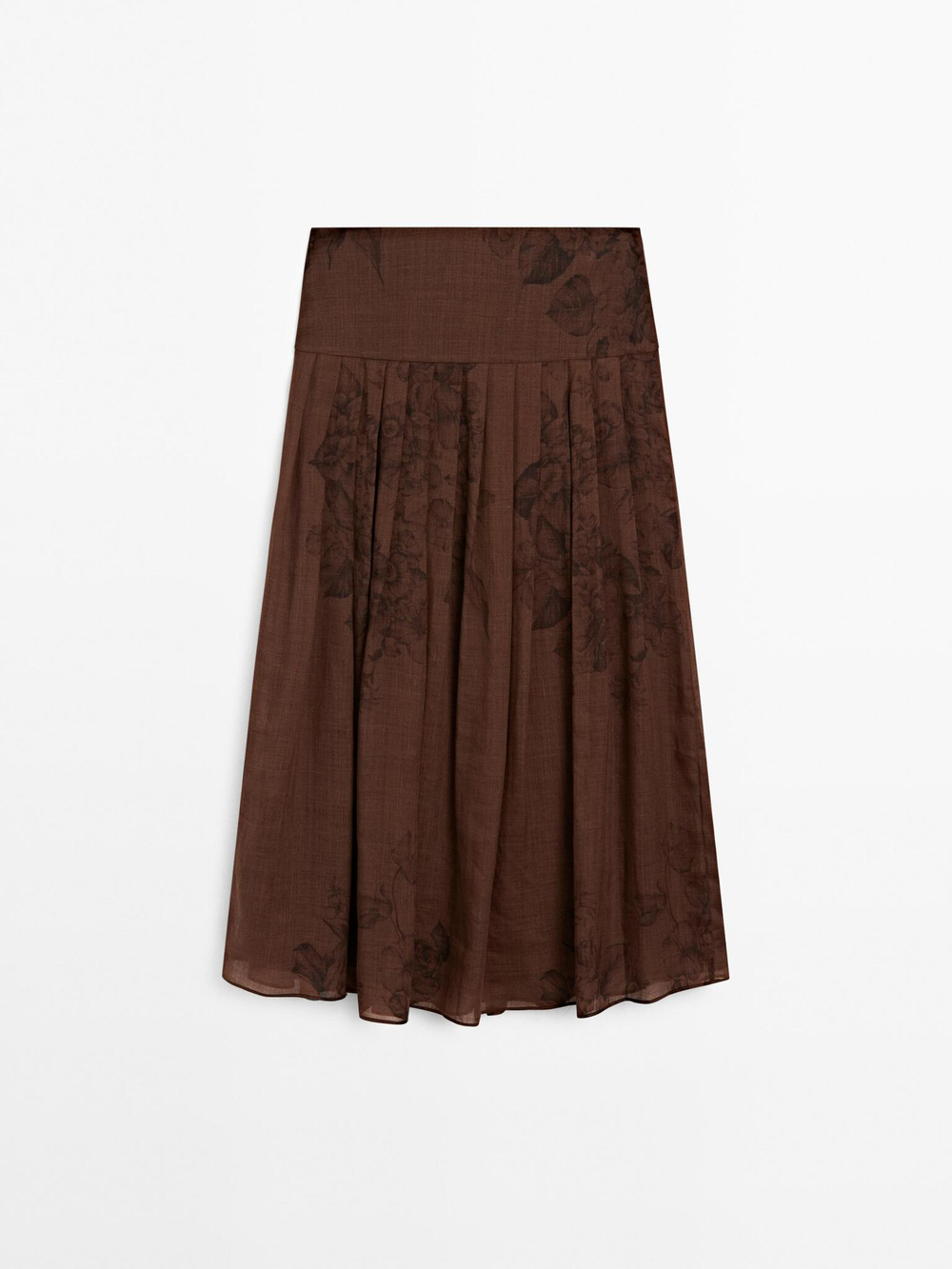 Massimo Dutti Юбка миди А-силуэта с цветочным принтом, шоколадный