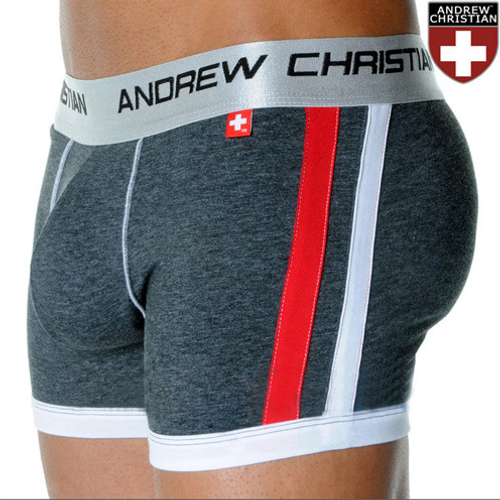 Мужские трусы боксеры серые пуш ап передний Andrew Christian Shock Jock Racer Boxer Grey