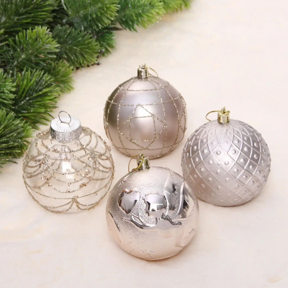 Новогодние шары «Зимняя нежность» 8 см (набор 12 шт), Шампань