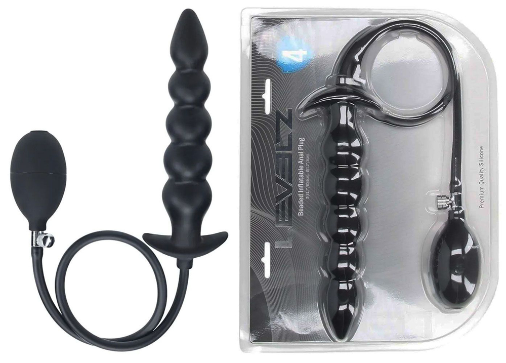 Черная анальная елочка с функцие расширения Beaded Inflatable Silicone Anal Plug (Цвет: черный)