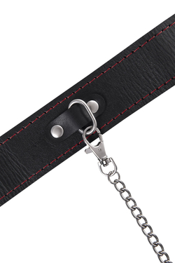 Ошейник Pecado BDSM, двухслойный с красной строчкой, натуральная кожа, черный