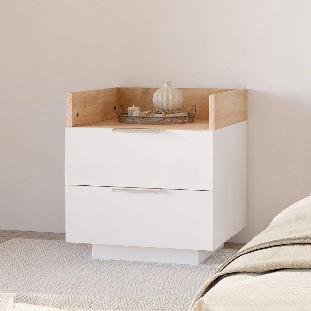 Прикроватная тумба Меламин 2 ящика, парящий комод 45х42х50 см со столиком, белый/артизан