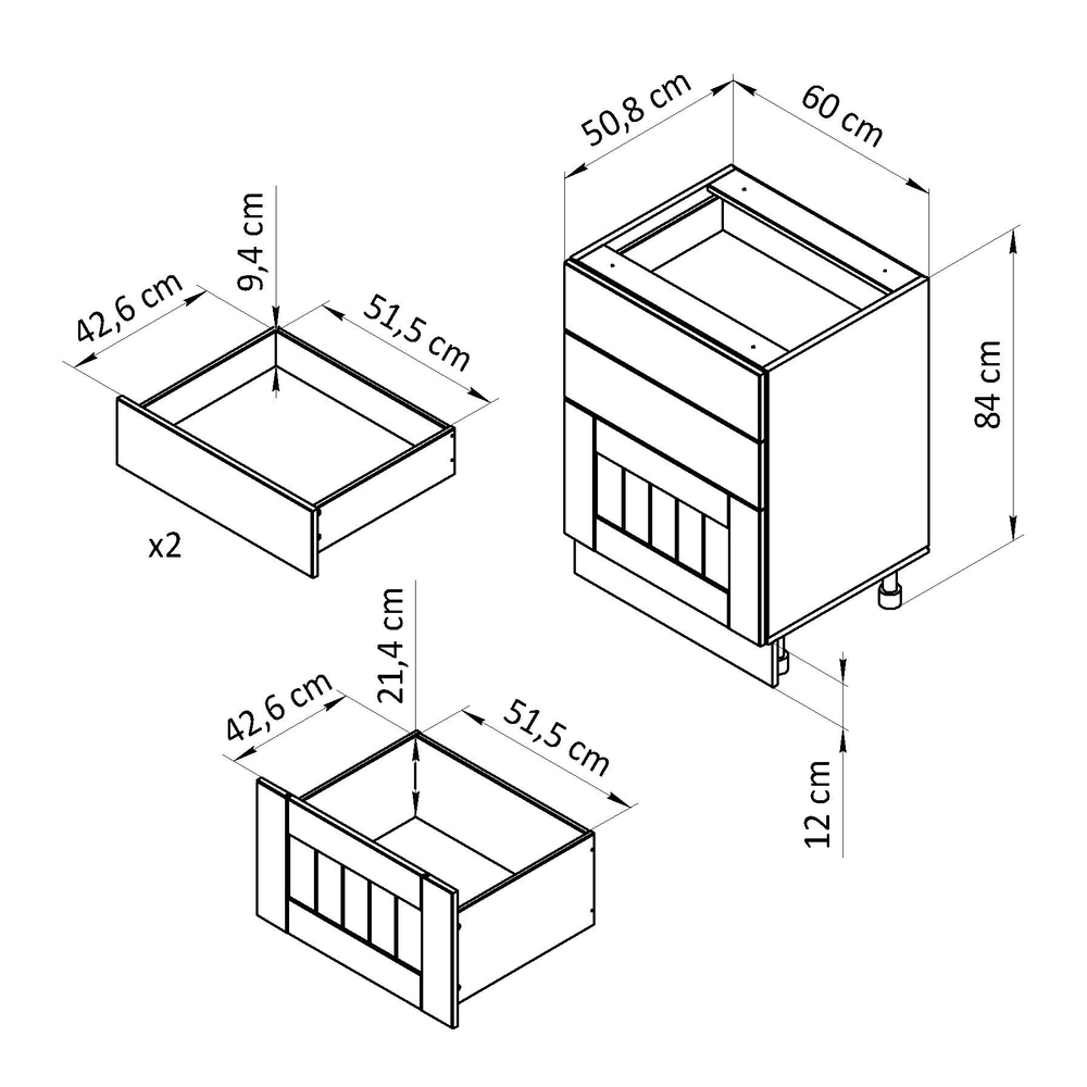 Кухонный модуль напольный Вестфалия, 60х51х84, с ящиками, массив сосны, Dipriz