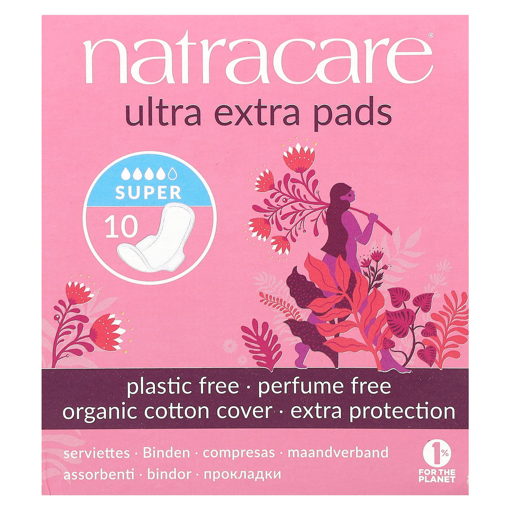 Natracare, Ultra Extra, прокладки, поверхность из органического хлопка, супер, 10 штук