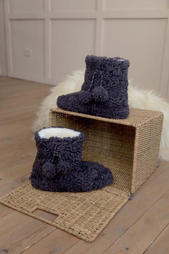 Сапожки женские домашние из овчины "Тедди", баклажановые