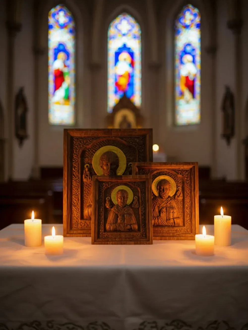 Освященная Икона Николая Чудотворца 21,5х18.5 см., дуб