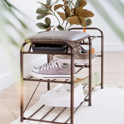 Подставка для обуви "Альфа 33" с сиденьем и ящиком, коричневая