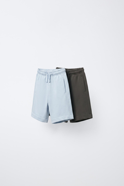 ZARA НАБОР ИЗ ДВУХ ОДНОТОННЫХ БЕРМУДОВ, СЕРЫЙ/СИНИЙ