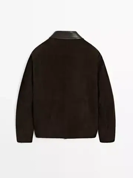 Massimo Dutti Замшевая куртка с воротником, шоколадный