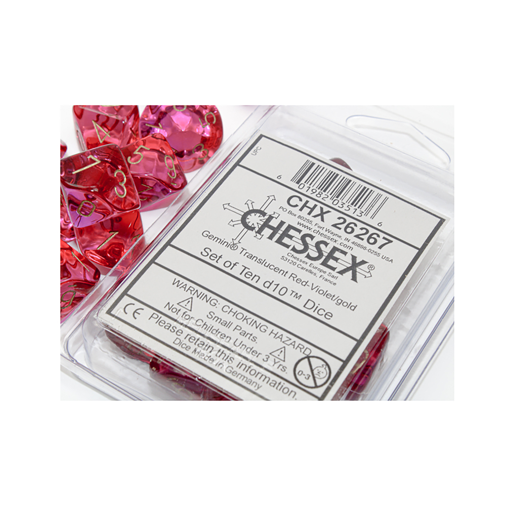 Chessex 10-D10 set Gemini Translucent Red-Violet/Gold