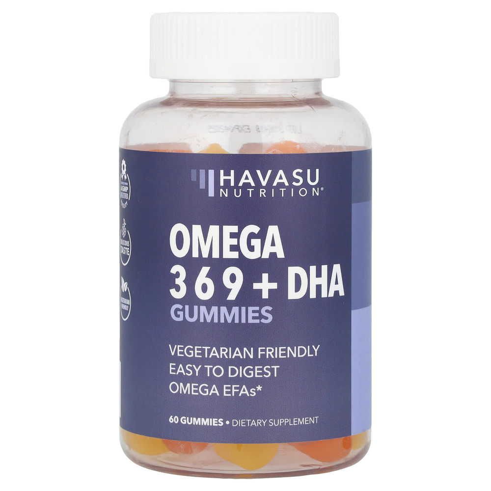 Havasu Nutrition, Жевательные мармеладки с омега + ДГК, натуральный лимон и апельсин, 60 вегетарианских жевательных таблеток
