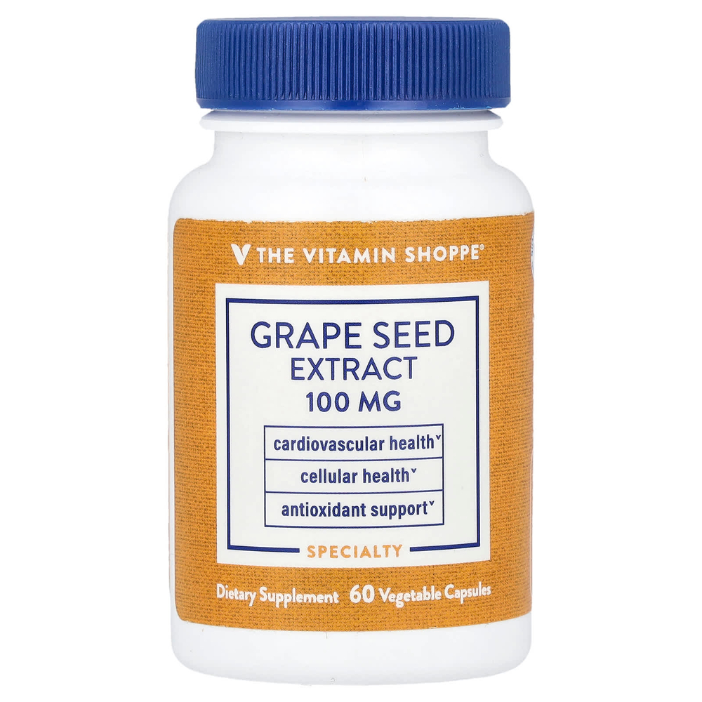 The Vitamin Shoppe, Экстракт виноградных косточек, 100 мг, 60 растительных капсул