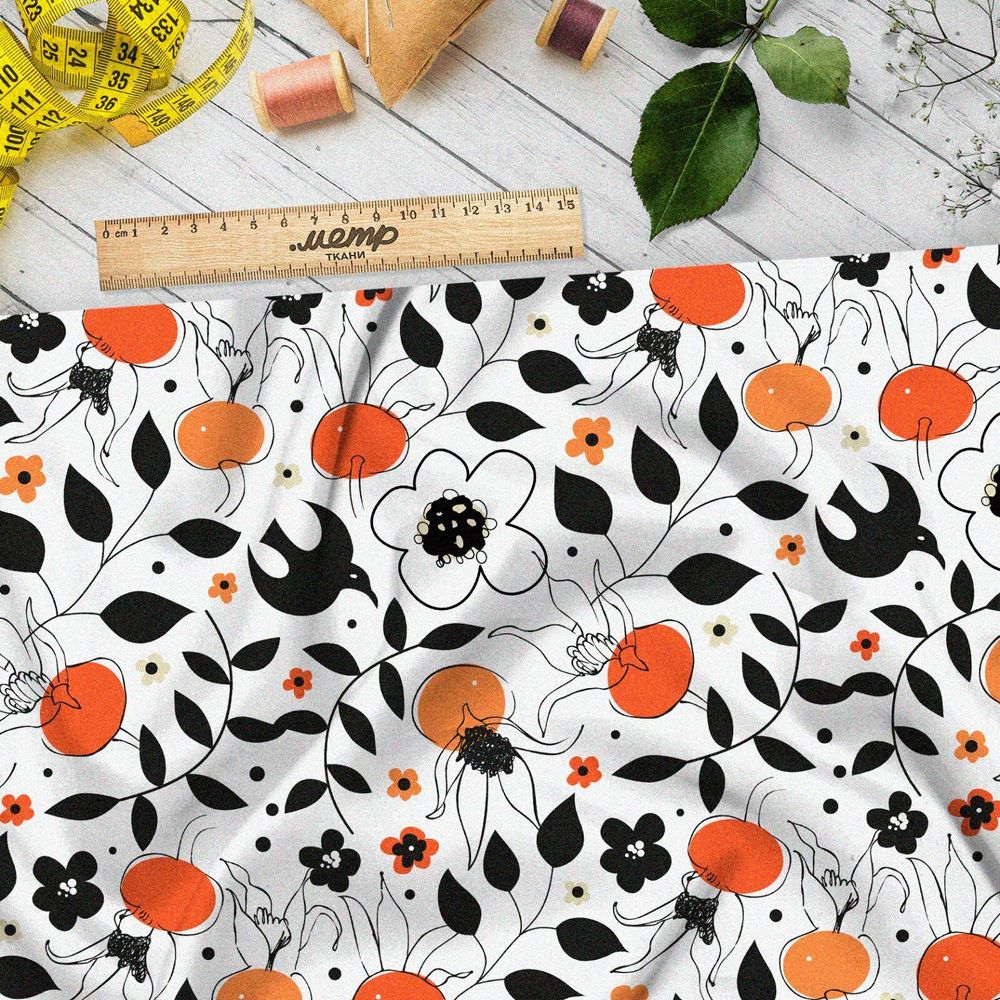 Ткань поплин весенний сочный букет цветов