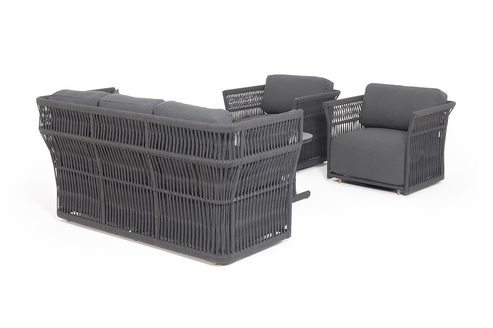 "Лугано" лаунж-зона 5-местная плетеная из роупа (веревки), каркас алюминиевый темно-серый, роуп темно-серый