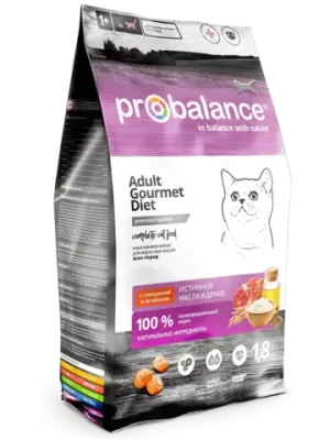 Уценка! Повр.упак. / Сухой корм ProBalance Gourmet Diet для взрослых кошек с говядиной и ягненком