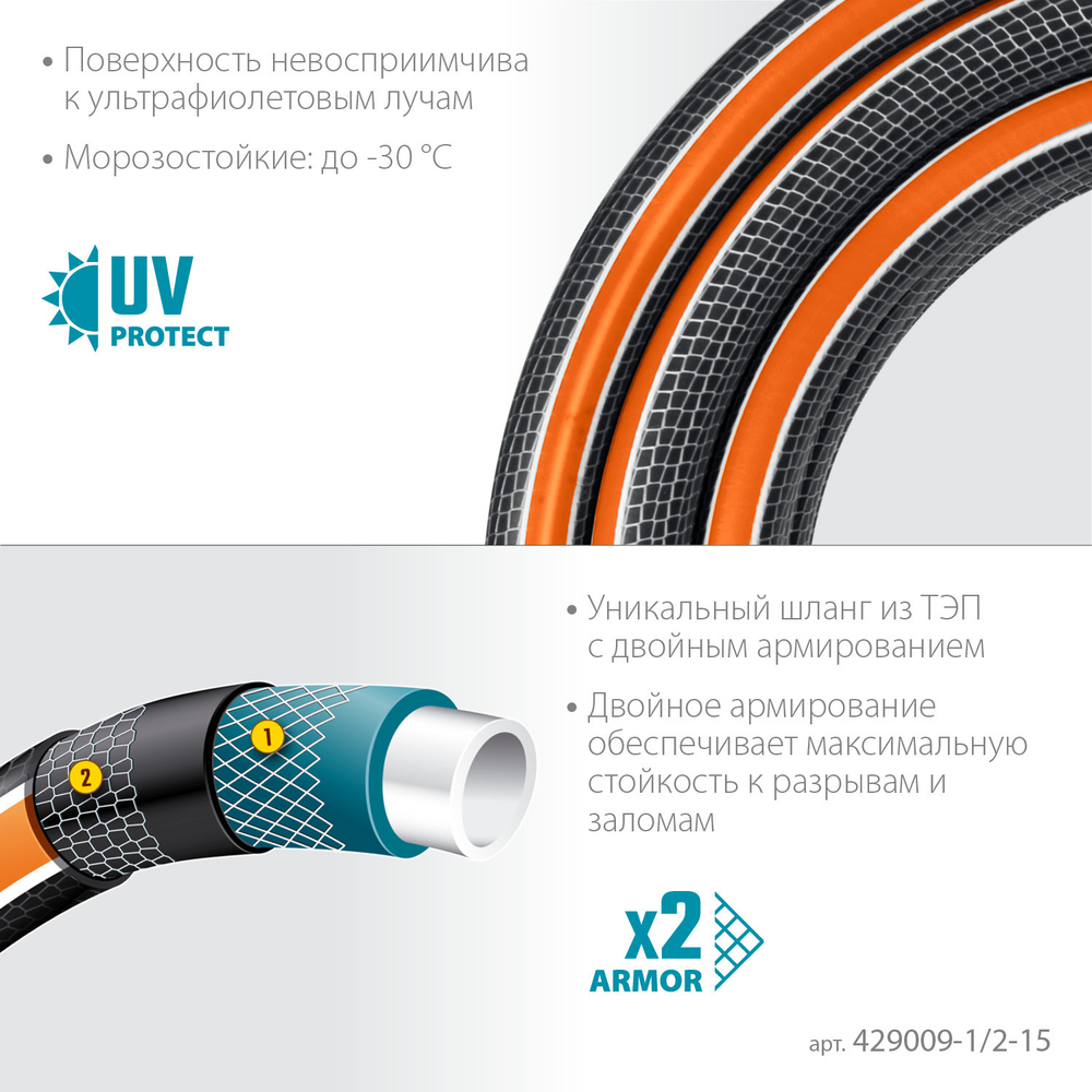 GRINDA ULTRA 6, 1/2″, 15 м, 30 атм, шестислойный, двойное армирование, поливочный шланг, PROLine (429009-1/2-15)