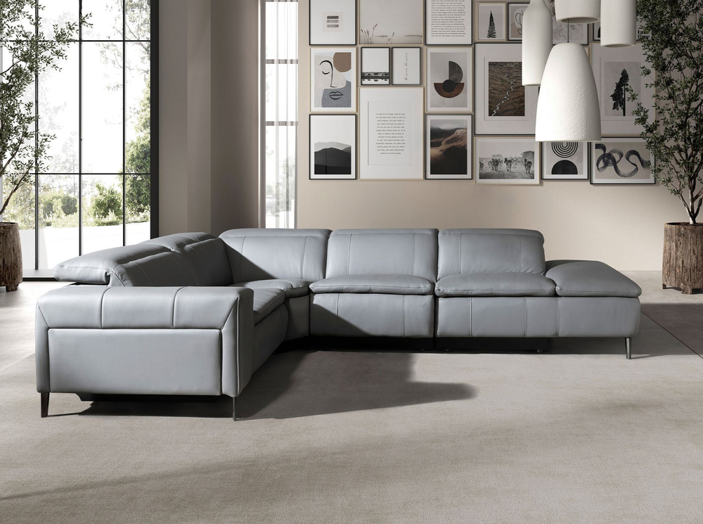 5-местный диван с реклайнером 6217 с правым шезлонгом из серой кожи