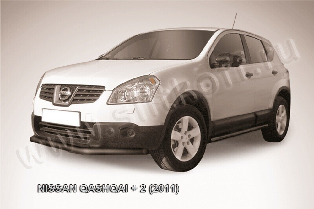 Защита переднего бампера Nissan Qashqai+2 (2010-2013) d57 длинная серебристая