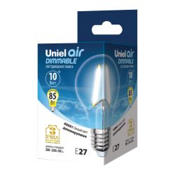 LED-A60-10W-4000K-E27-CL-DIM GLA01TR Лампа светодиодная диммируемая. Форма А. прозрачная. Серия Air. Белый свет 4000K. Картон. ТМ Uniel.