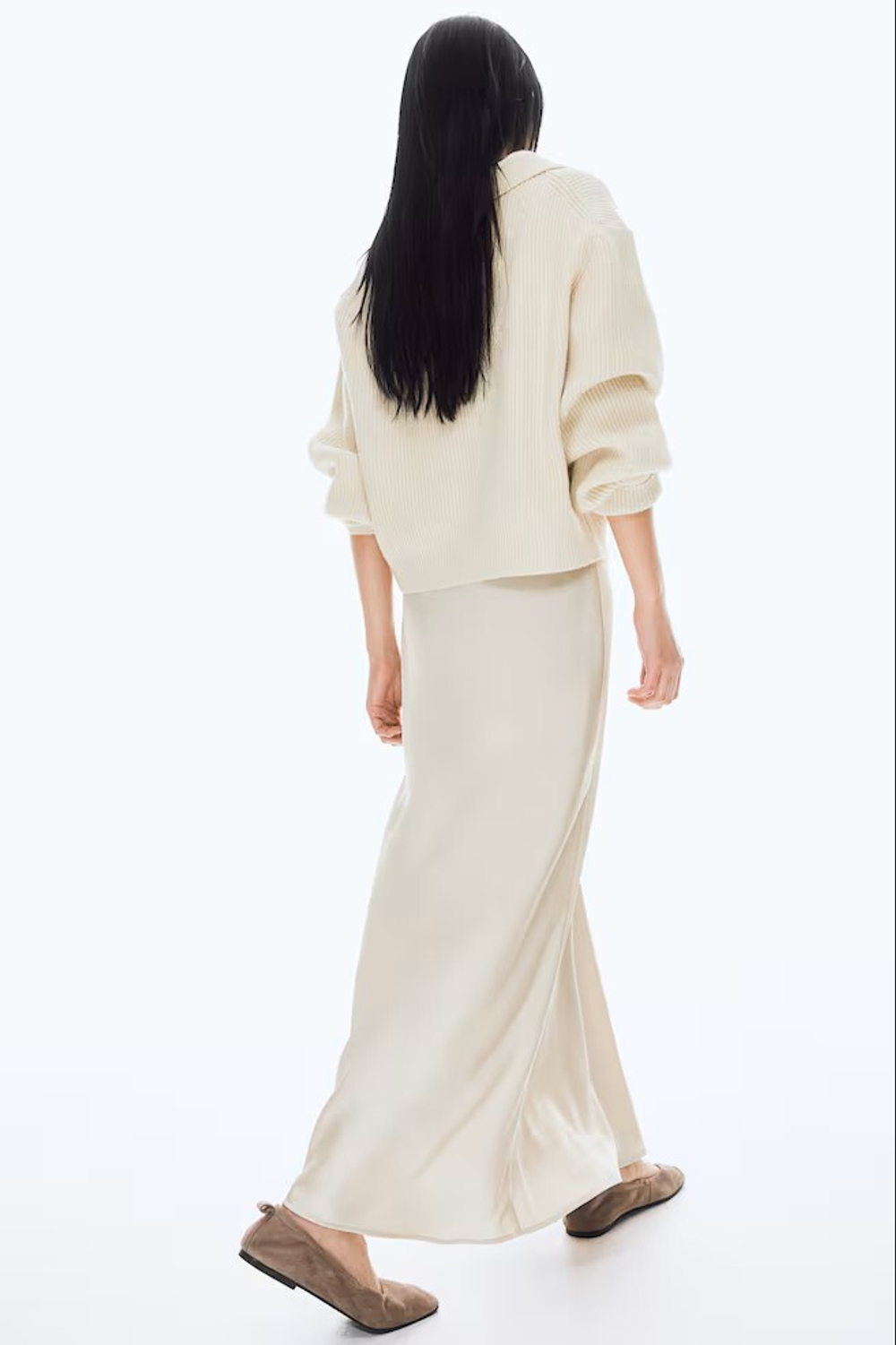 H&M Юбка миди, светло-бежевый