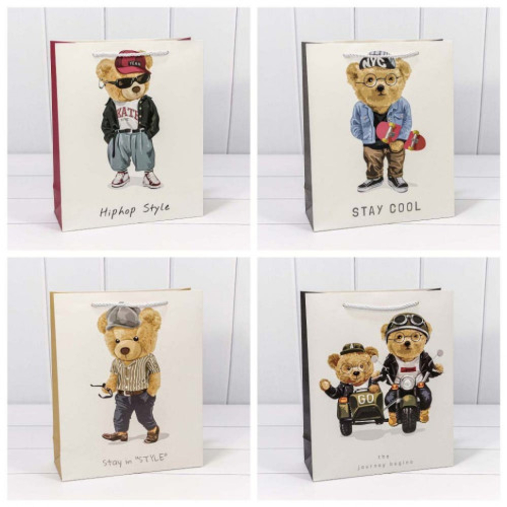 Пакет подарочный 26х32х10см "Стильные мишки" (Микс)