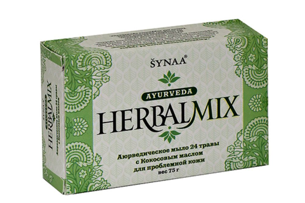 АКЦИЯ Мыло Synaa Herbal Mix Ayurveda Аюрведическое мыло 24 травы с Кокосовым маслом для проблемной кожи, 75 гр