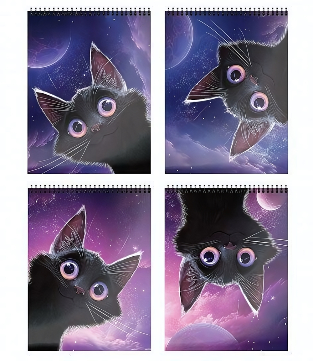 Блокнот А6 40л. клетка "Игривый космокотик" греб. мел. карт., спл. Уф-лак (Schoolformat)