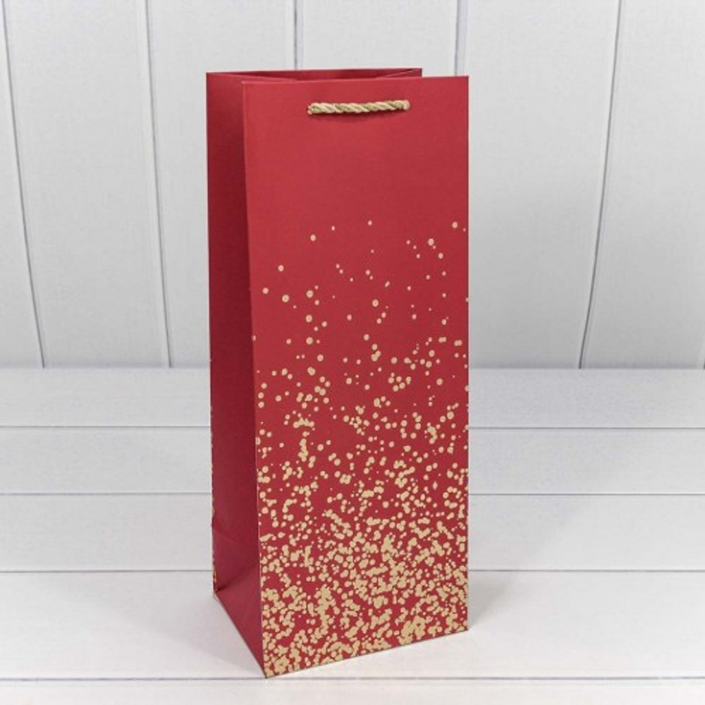 Пакет подарочный Под бутылку 14х35х11см "Золотые вкрапления" (Микс)