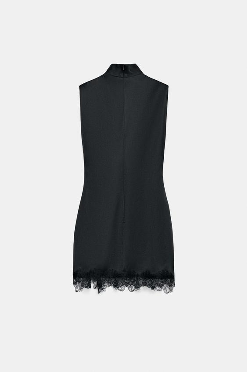 ZARA АТЛАСНОЕ ПЛАТЬЕ С КРУЖЕВОМ, ЧЕРНЫЙ