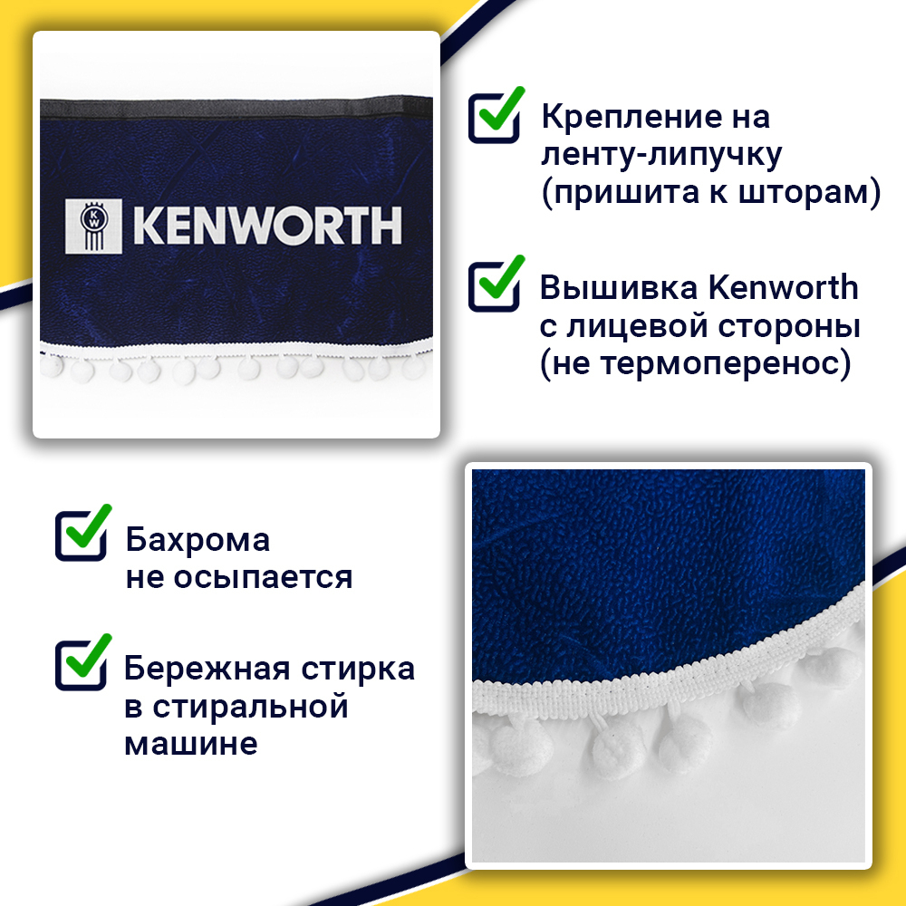 Ламбрекен с косынками Kenworth (флок, синий, белые шарики)