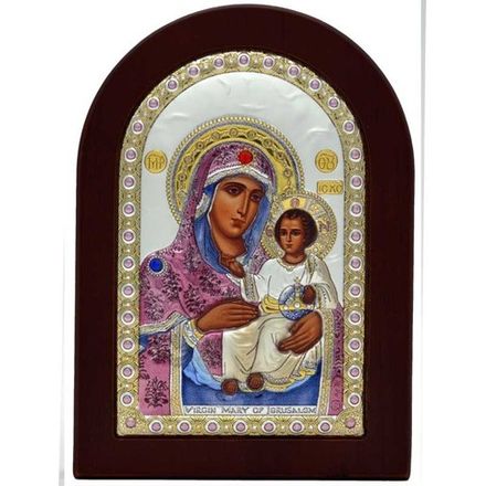 Иерусалимская Богоматерь. Икона  в серебряном окладе. 10 х 13,5 см