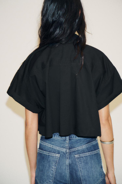 ZARA УКОРОЧЕННАЯ РУБАШКА ИЗ ПОПЛИНА, ЧЕРНЫЙ