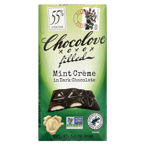 Chocolove, темный шоколад с кремовой мятной начинкой, 55% какао, 90 г (3,2 унции)