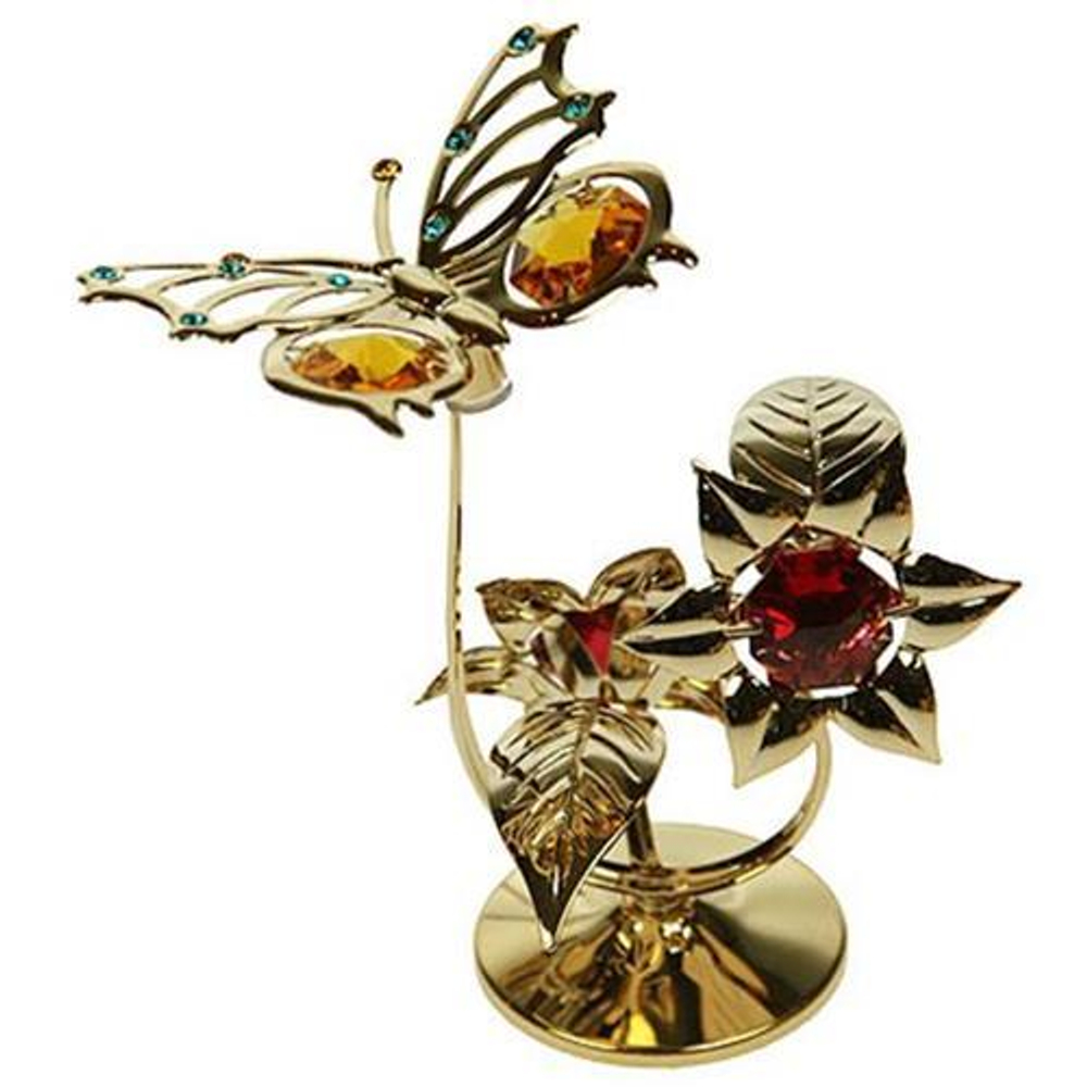 Декоративная композиция Crystocraft Бабочка на цветке с кристаллами Swarovski, 7х8х9 см