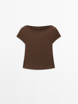 Massimo Dutti Футболка из 100% хлопка в рубчик, коричневый