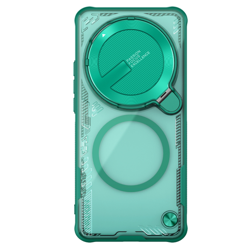 Чехол прозрачный зеленого цвета с MagSafe от Nillkin и с металлической откидной крышкой на Xiaomi 15 Ultra, серия Iceblade Prop Magnetic Case