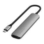 USB-Хаб Satechi Slim Multiport (USB-C) (ST-P6S) Подключение: встроенный кабель USB-C 3.2 Gen 2 с оплёткой. Порты: USB-C (PD 100 Вт), USB-A 3.2 Gen 2, USB-A 2.0, microSD UHS-I, SD UHS-I, HDMI (до 4K 60 Гц). Есть LED-индикация